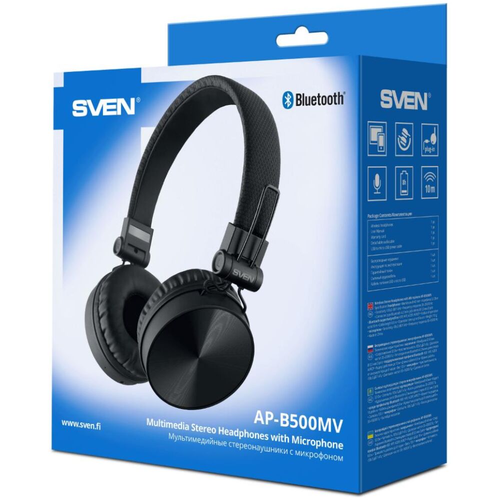 Sven Wireless Stereo Headphones With Microphone AP-B500MV Black Bluetooth - Image 2