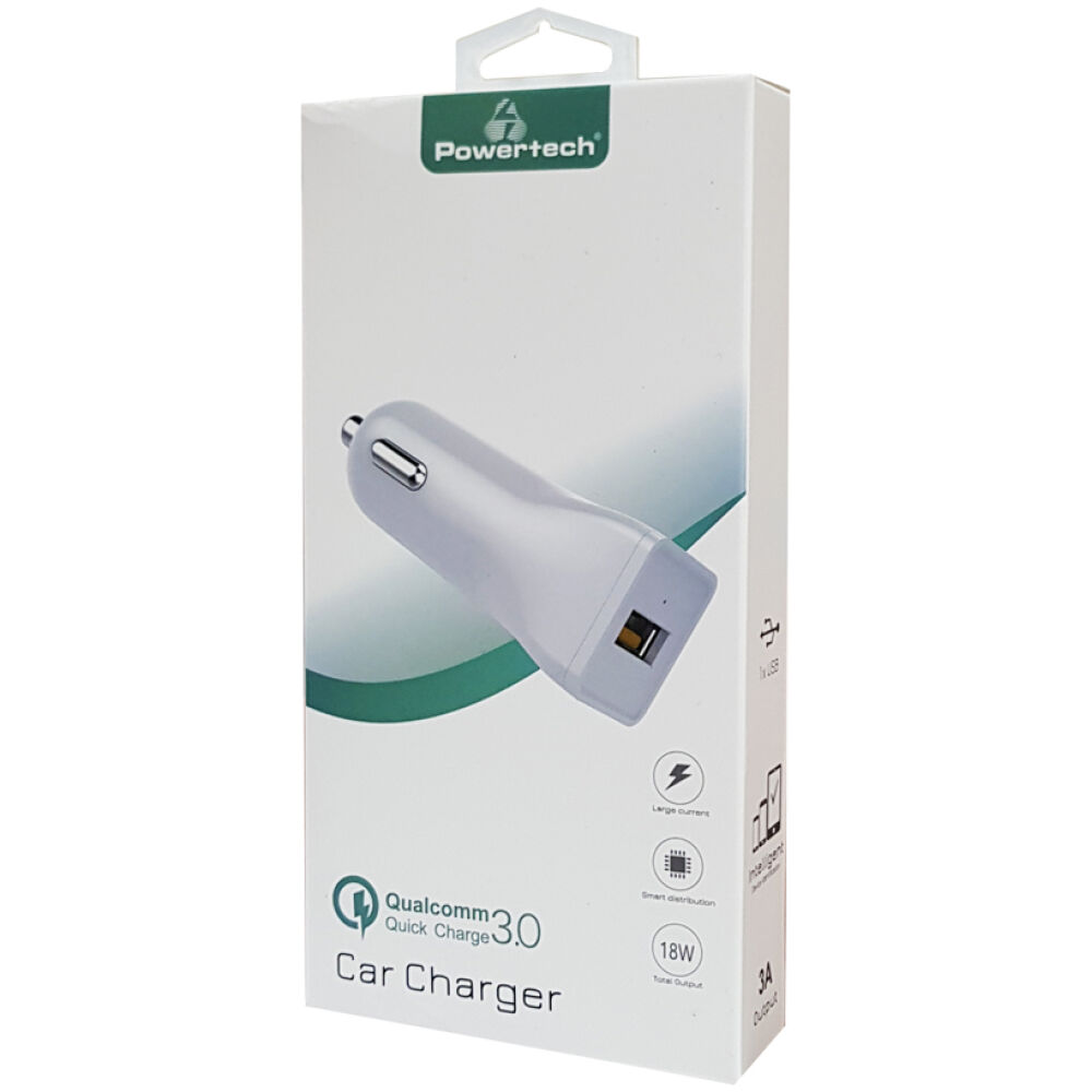 POWERTECH Φορτιστής Αυτοκινήτου PT-711, 1x USB, 18W, 3A, QC 3.0, λευκό - Image 2