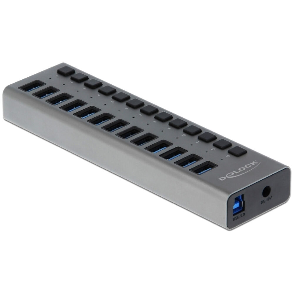 DELOCK hub 13x USB με διακόπτες 63738, USB 3.0, 5Gbps, LED, γκρι