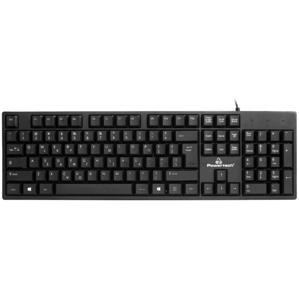POWERTECH πληκτρολόγιο PT-1074, ενσύρματο, 1.35m, EN/GR, μαύρο