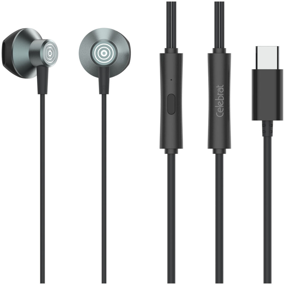 CELEBRAT earphones με μικρόφωνο D14, USB-C, 1.2m, μαύρα