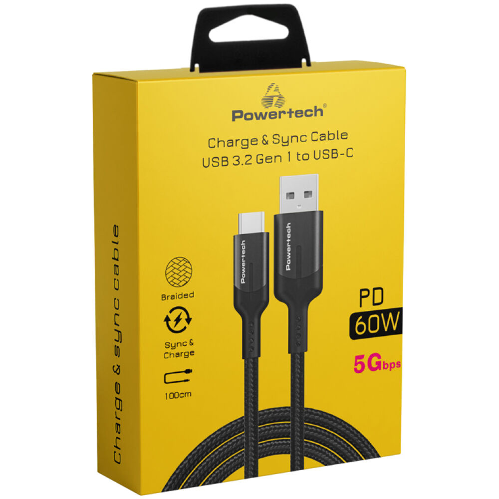 POWERTECH καλώδιο USB σε USB-C PTR-0134 PD 60W, 5Gbps, copper, 1m, μαύρο - Image 2