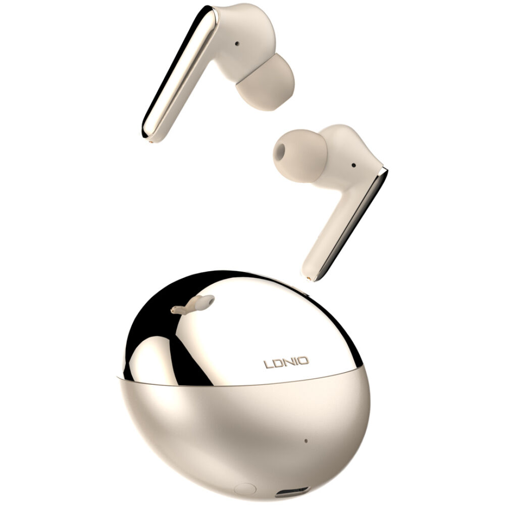 LDNIO earphones με θήκη φόρτισης T01, True Wireless, χρυσά