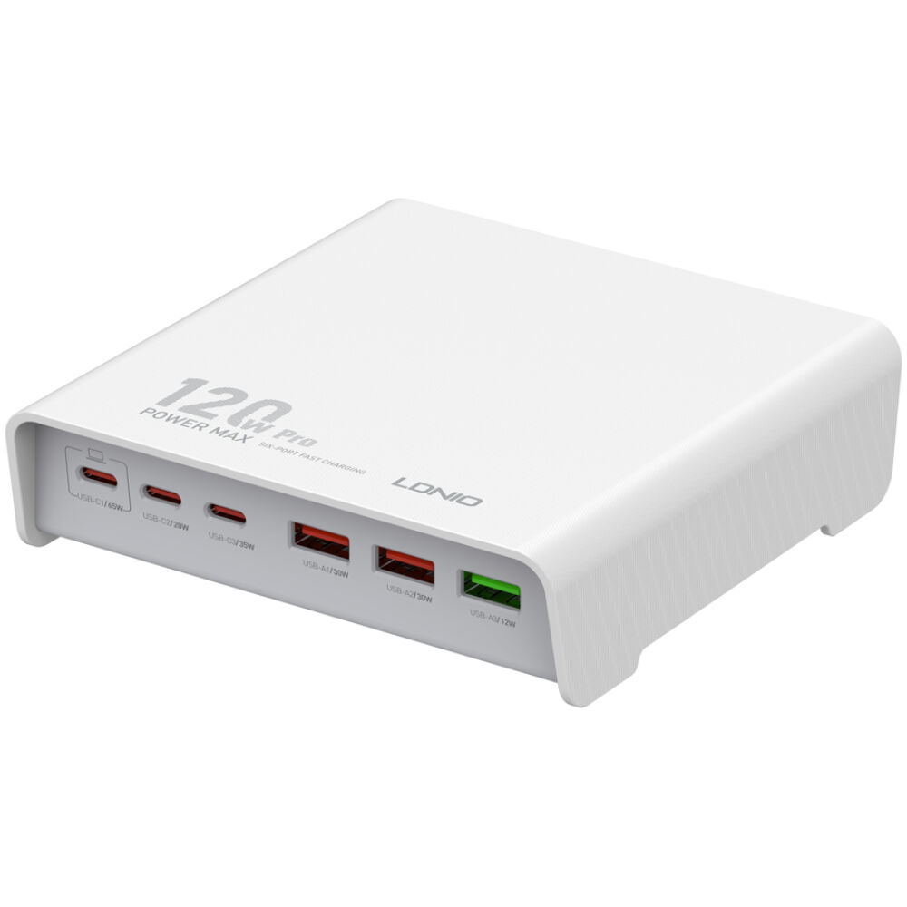 LDNIO σταθμός φόρτισης Q605, 3x USB-C & 3x USB, 120W, PD/QC, λευκός