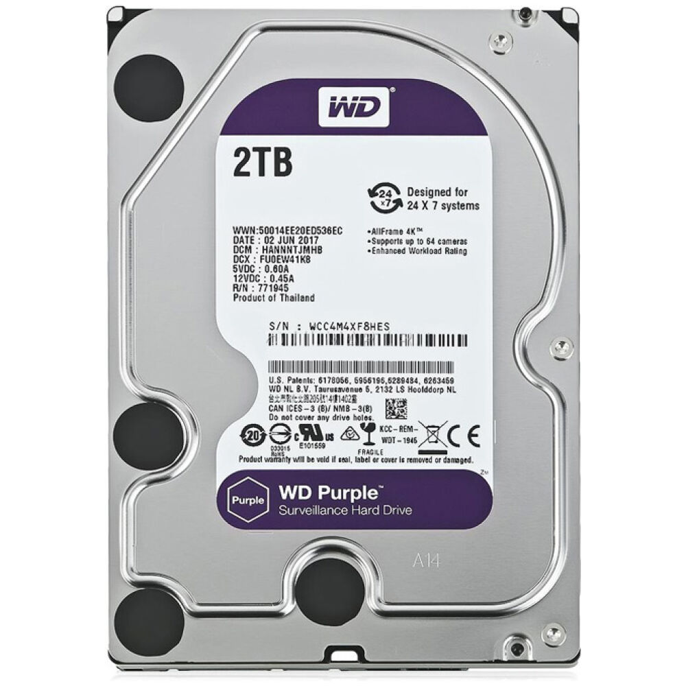 WD σκληρός δίσκος 3.5" Purple Surveillance 2TB, 256MB, 5400RPM, SATA III
