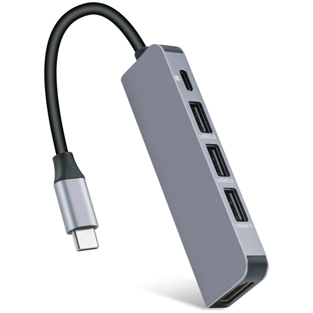 POWERTECH docking station CAB-UC045, 5 θυρών, USB-C σύνδεση, 4K, ασημί