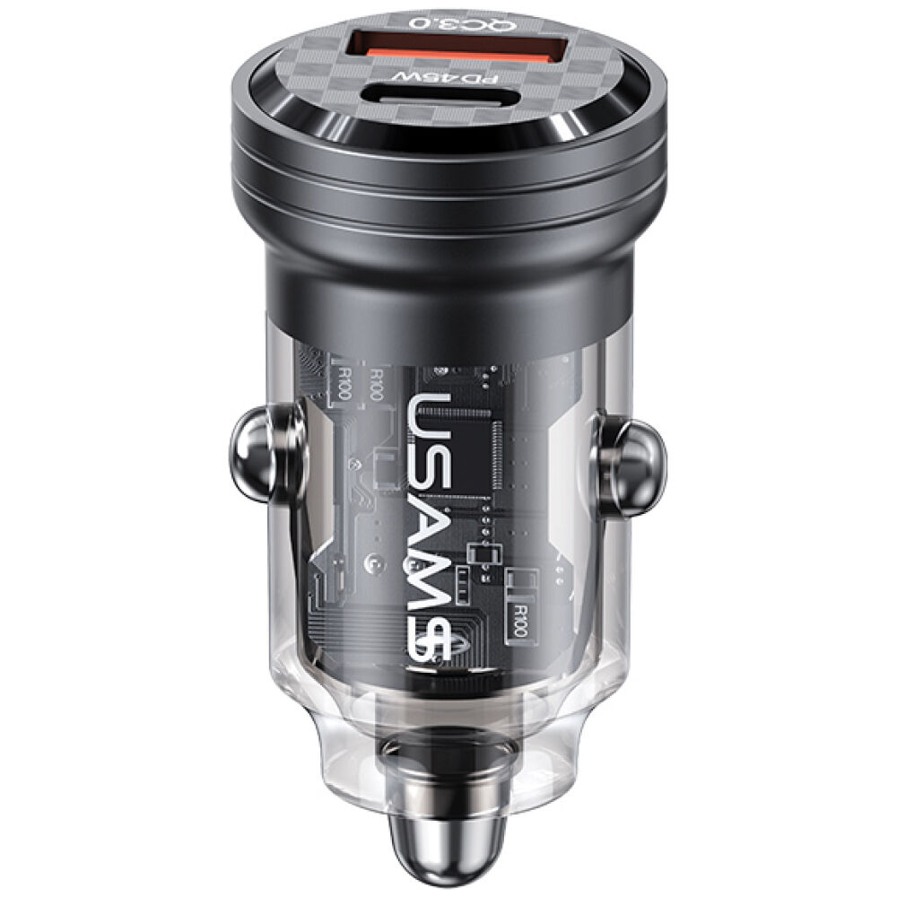 USAMS φορτιστής αυτοκινήτου US-CC175, USB & USB-C, 45W, QC & PD, μαύρος