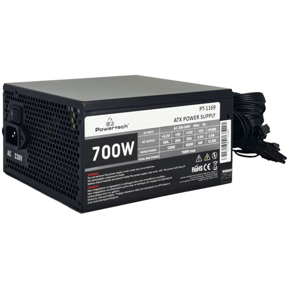 POWERTECH τροφοδοτικό για PC PT-1169, 700W, ATX, 140mm Fan