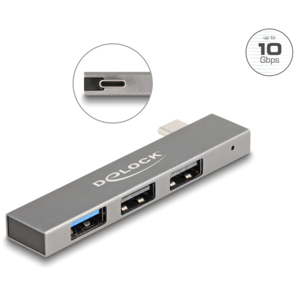 DELOCK USB hub 64274, 3x θυρών, 10Gbps, USB-C σύνδεση, γκρι - Image 4