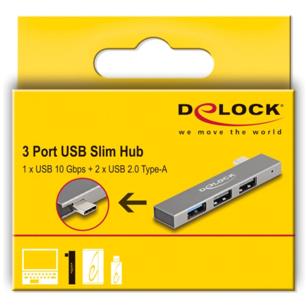 DELOCK USB hub 64274, 3x θυρών, 10Gbps, USB-C σύνδεση, γκρι - Image 5