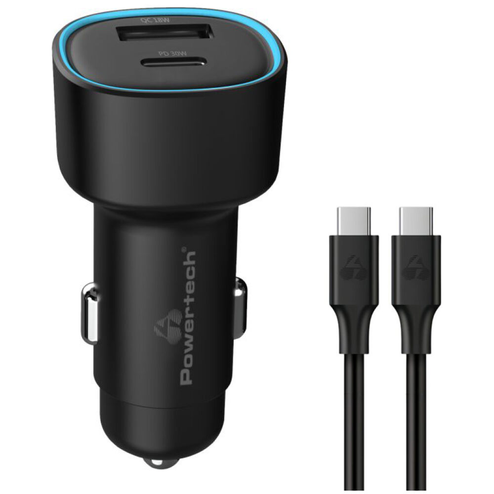 POWERTECH φορτιστής αυτοκινήτου PT-1230, καλώδιο, USB/USB-C, 48W, μαύρος