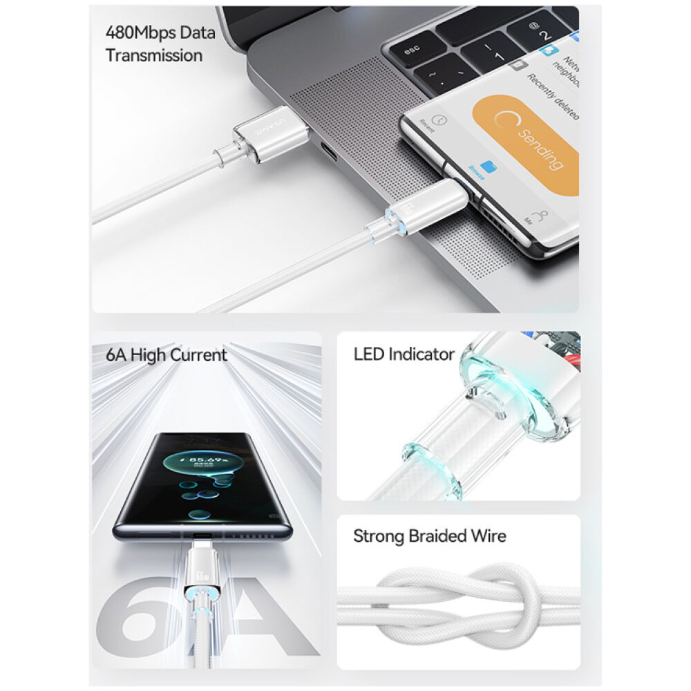 USAMS καλώδιο USB-C σε USB US-SJ658, 66W, 480Mbps, 1.2m, λευκό - Image 2