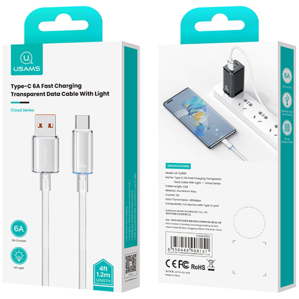 USAMS καλώδιο USB-C σε USB US-SJ658, 66W, 480Mbps, 1.2m, λευκό - Image 4