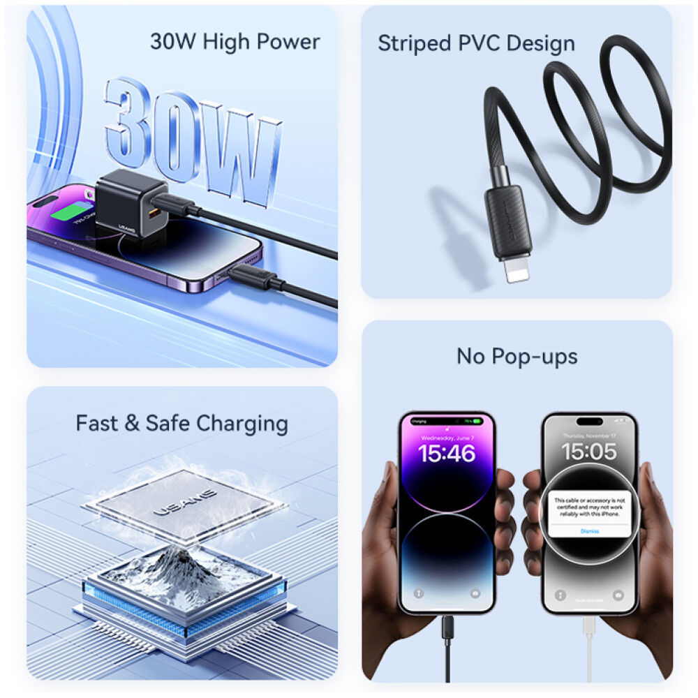 USAMS καλώδιο Lightning σε USB-C US-SJ692, 30W, 480Mbps, 1m, λευκό - Image 2