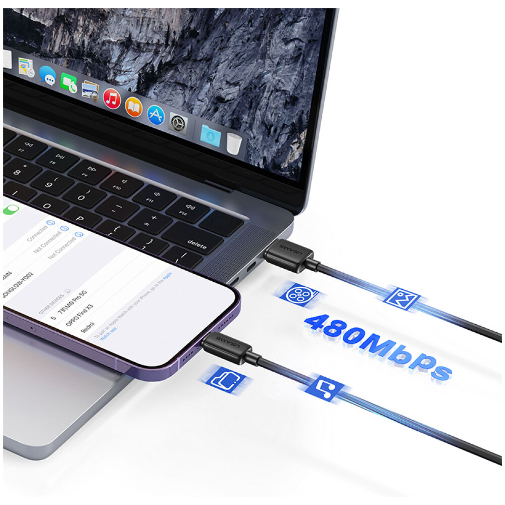 USAMS καλώδιο Lightning σε USB-C US-SJ692, 30W, 480Mbps, 1m, λευκό - Image 3