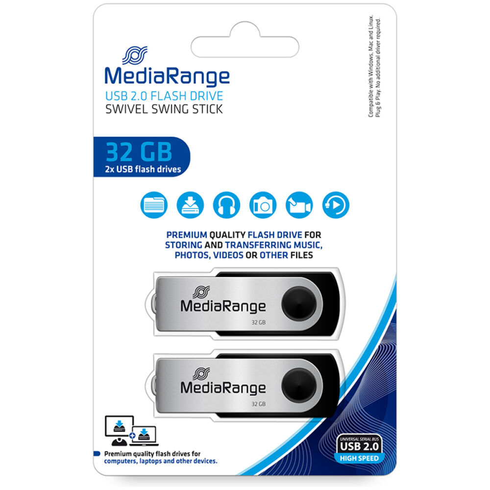 MediaRange USB flash drives, 32GB, Pack 2
