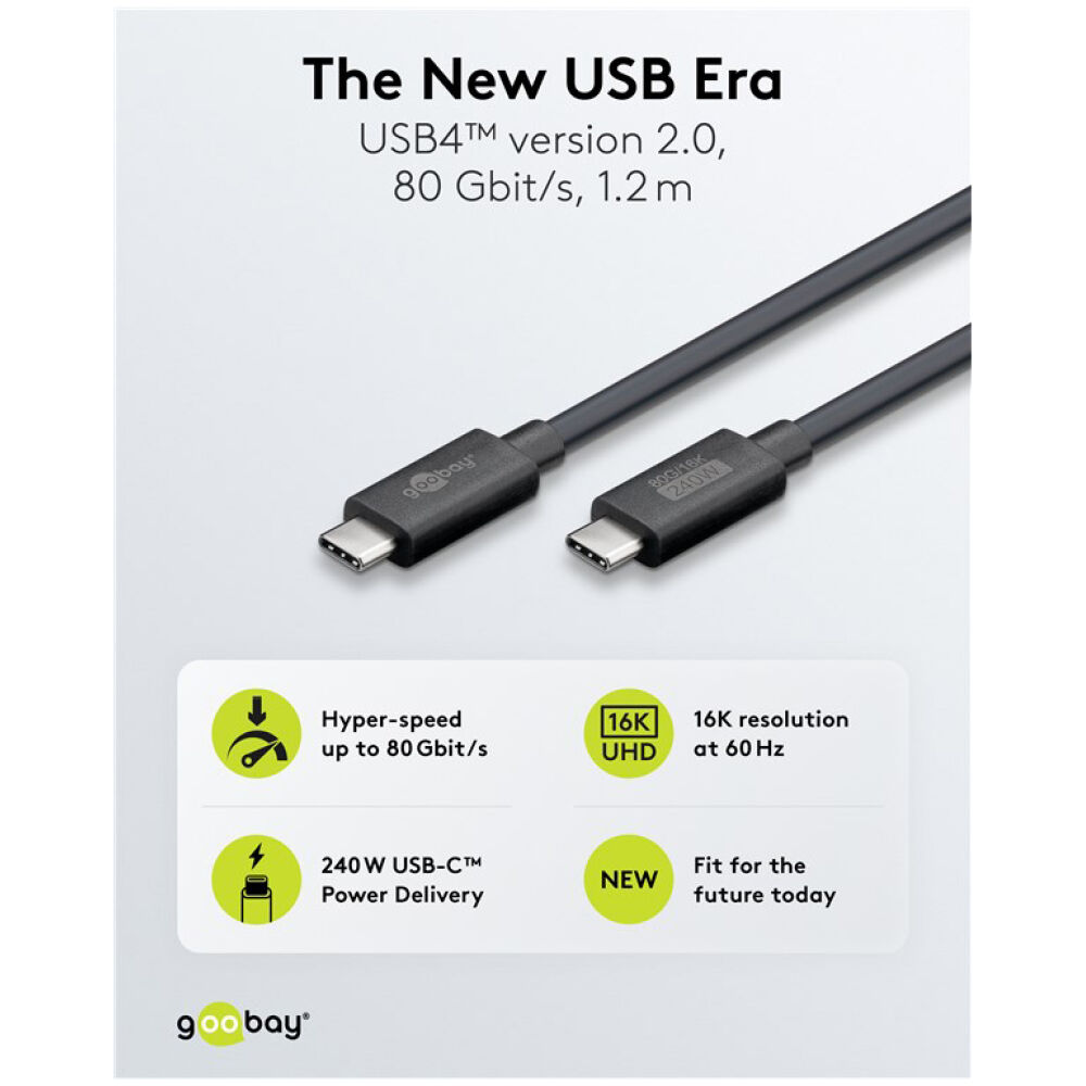 GOOBAY καλώδιο USB-C 74376, USB4, 240W, 80Gbps, 16K/60Hz, 1.2m, μαύρο - Image 2