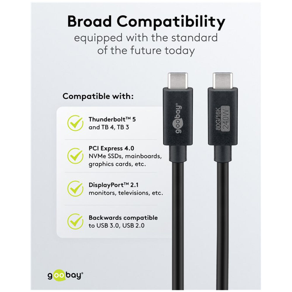 GOOBAY καλώδιο USB-C 74376, USB4, 240W, 80Gbps, 16K/60Hz, 1.2m, μαύρο - Image 7