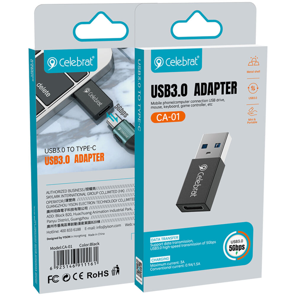 CELEBRAT αντάπτορας USB 3.0 σε USB-C CA-01, 3A, 5Gbps, μαύρος - Image 6