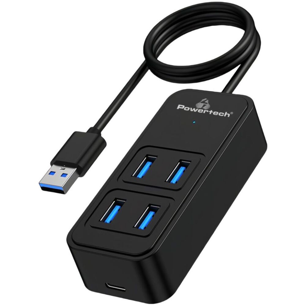 POWERTECH USB hub PTR-0157, 4x θυρών, 5 Gbps, USB σύνδεση, 1m, μαύρο