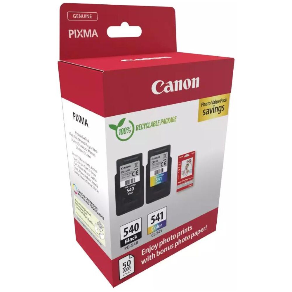Canon Μελάνι Inkjet PG 540 & CL 541 Black & Colour + Photo Paper 50sh Carton Pack (5225B013) (CANPG-540VPCP)