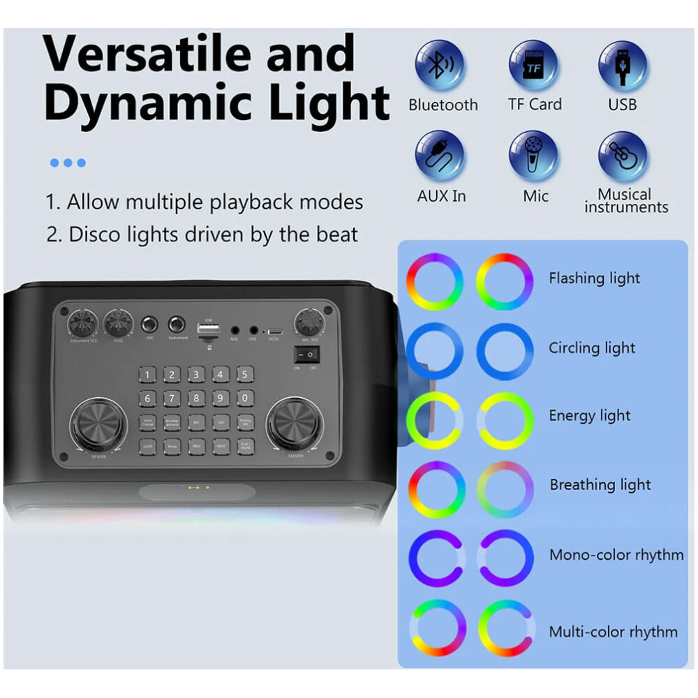 JYX φορητό ηχείο T19-T με 2x μικρόφωνα, 18W, 3000mah, LED, μαύρο - Image 2