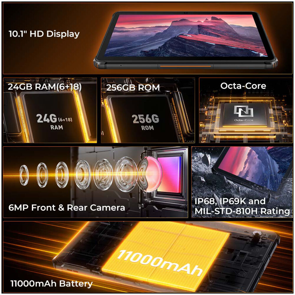 OUKITEL tablet RT9, 10.1", 6/256GB, 4G, 11000mAh, IP68/IP69K, μαύρο - Image 5