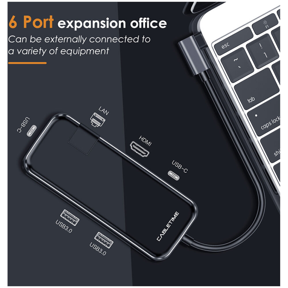 CABLETIME docking station CT-CMHD61G, 6 θυρών, USB-C σύνδεση, 4K, 60W, μαύρο - Image 2