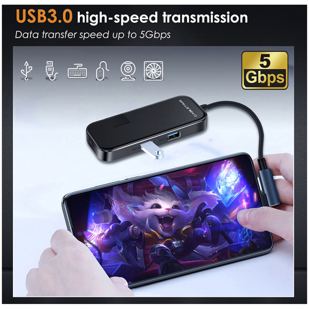 CABLETIME docking station CT-CMHD61G, 6 θυρών, USB-C σύνδεση, 4K, 60W, μαύρο - Image 5