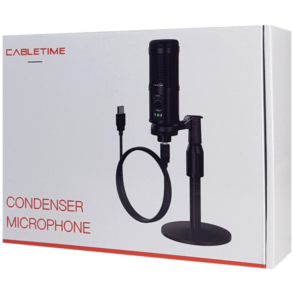 CABLETIME πυκνωτικό μικρόφωνο MP03-AB, με αντιανέμιο & τρίποδα, USB - Image 5