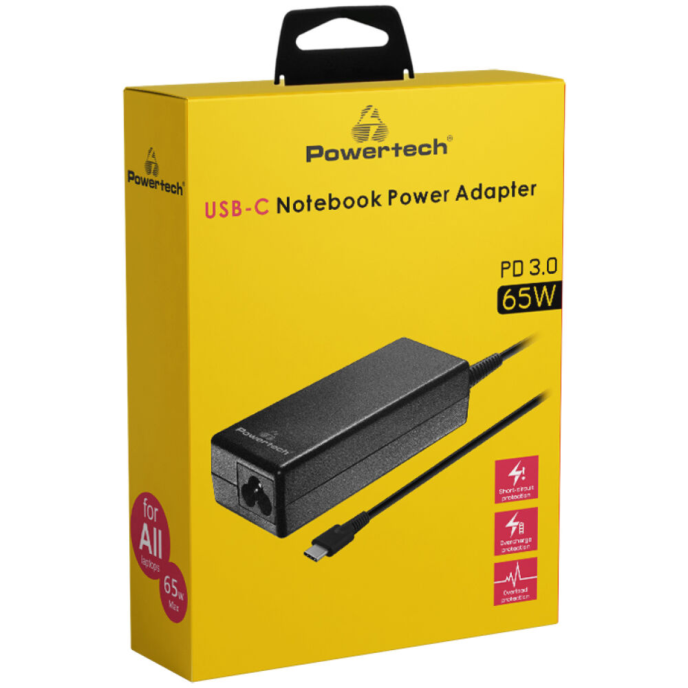 POWERTECH φορτιστής laptop PT-1319, USB-C PD 3.0, universal, 65W, μαύρος - Image 2