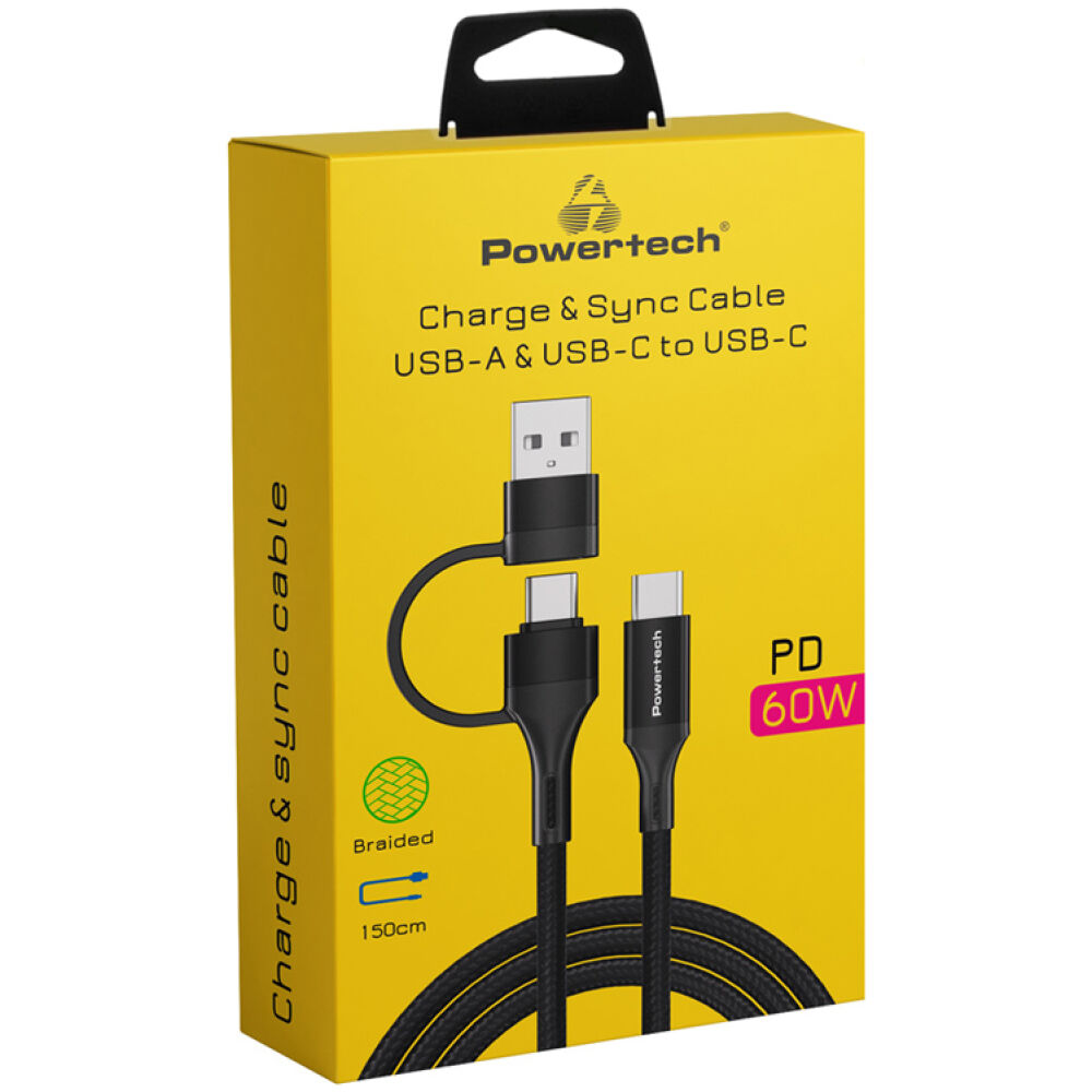 POWERTECH καλώδιο USB & USB-C σε USB-C PTR-0158, PD 60W, copper, 1.5m, μαύρο - Image 2