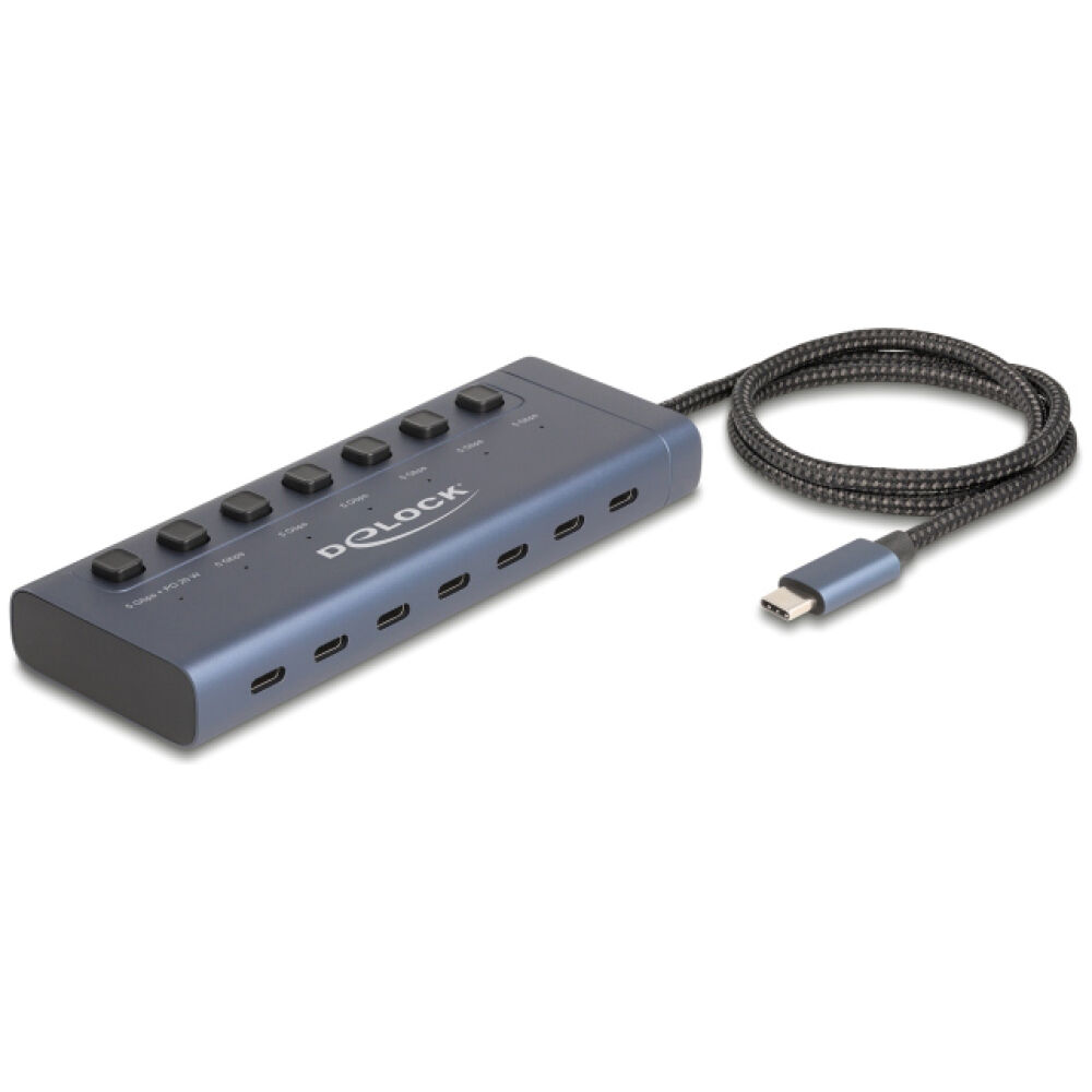 DELOCK USB-C hub 63410 με διακόπτες, 7x θυρών, 5Gbps, 20W, USB-C σύνδεση, μπλε