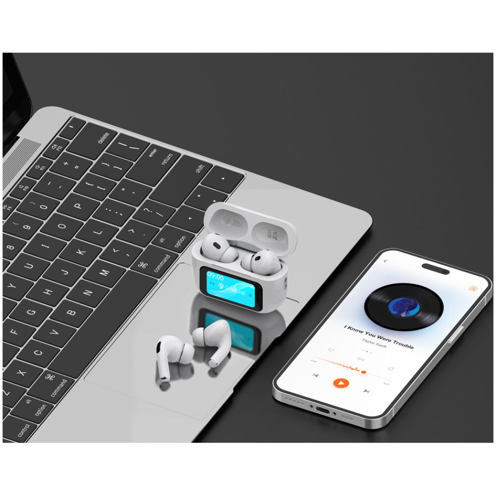 CELEBRAT earphones με θήκη φόρτισης W63, οθόνη αφής, TWS, ANC, 13mm, 30/360mAh, λευκό - Image 3