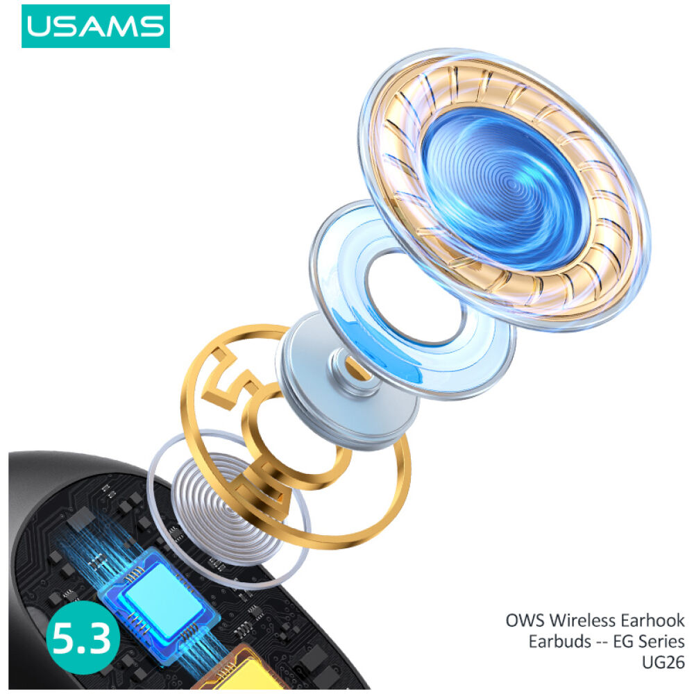 USAMS earphones με θήκη φόρτισης UG26, OWS, Φ14.2mm, 50/300mAh, μαύρα - Image 3