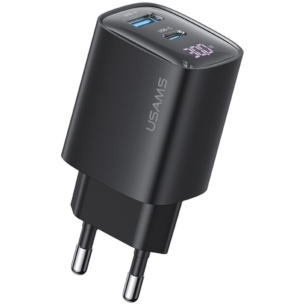 USAMS φορτιστής τοίχου US-CC229, USB & USB-C, 30W, GaN, μαύρος