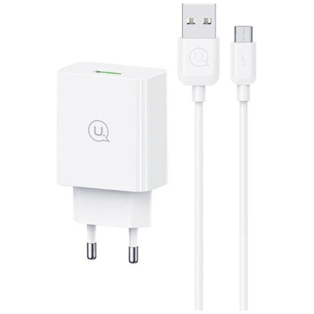 USAMS φορτιστής τοίχου SCXLTZ01 με καλώδιο micro USB, USB, 18W, λευκός