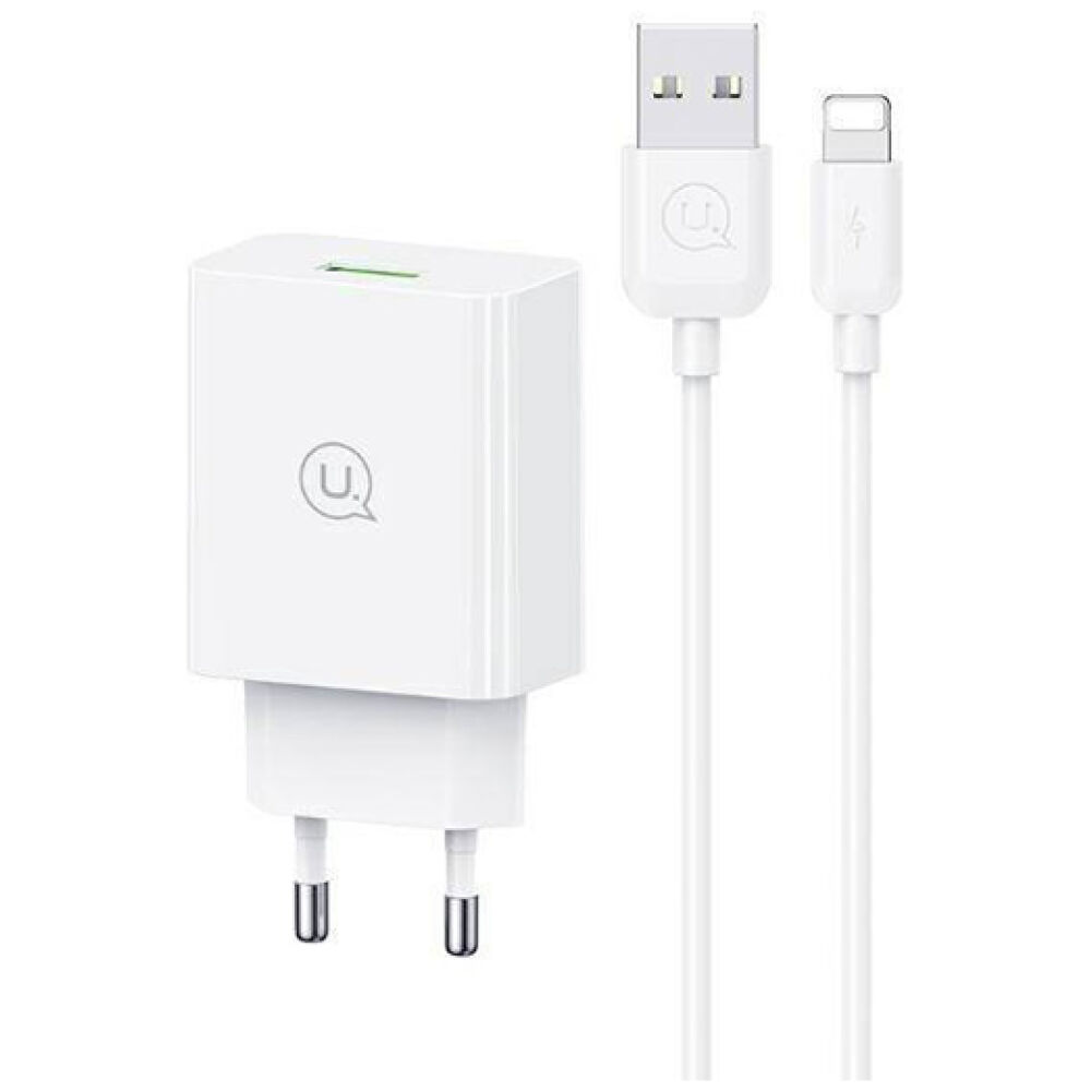 USAMS φορτιστής τοίχου SCXLTZ03 με καλώδιο Lightning, USB, 18W, λευκός
