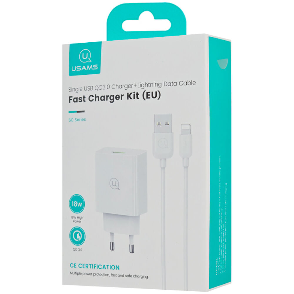 USAMS φορτιστής τοίχου SCXLTZ03 με καλώδιο Lightning, USB, 18W, λευκός - Image 4