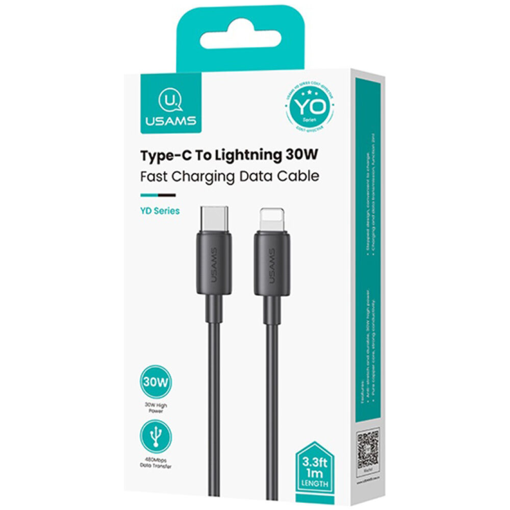 USAMS καλώδιο Lightning σε USB-C US-SJ712, 30W, 480Mbps, 1m, μαύρο - Image 3