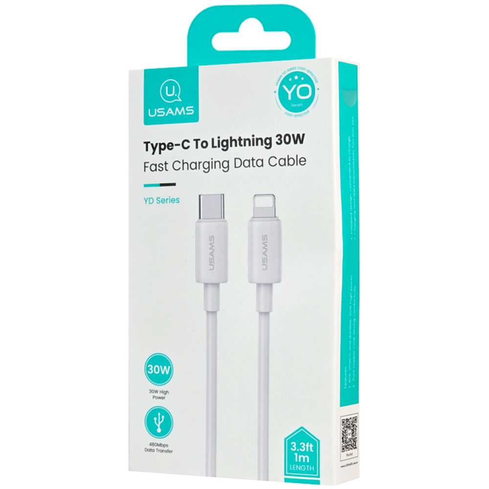 USAMS καλώδιο Lightning σε USB-C US-SJ712, 30W, 480Mbps, 1m, λευκό - Image 3