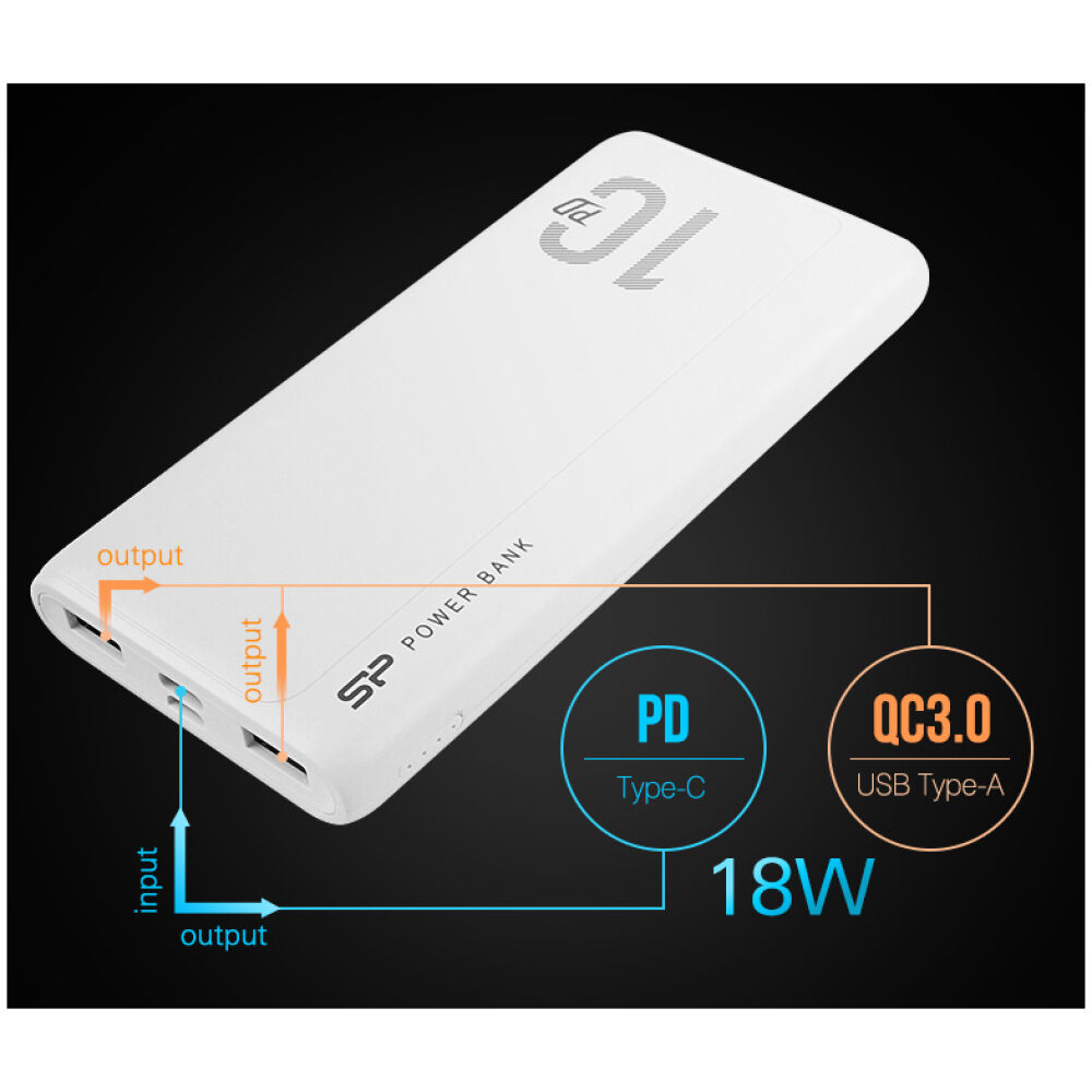 SILICON POWER power bank QP15, 10000mAh, 2x USB & USB Type-C, 3A, λευκό - Image 2