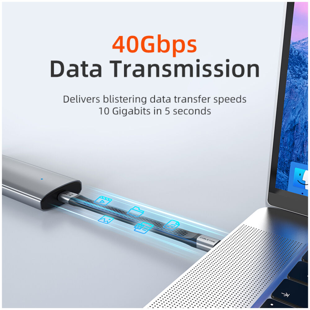 CABLETIME καλώδιο USB-C CT-FU4-AG, flat, 240W, 40Gbps, 8K/60Hz, USB4, 0.15m, μαύρο - Image 2