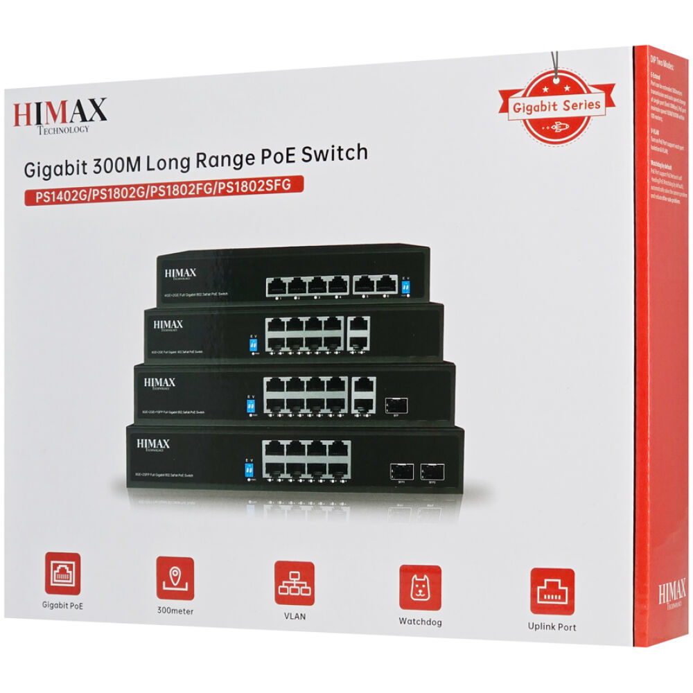 HIMAX PoE switch PS1802G, 8x Ethernet PoE & 2x Ethernet θύρες, έως 1000Mbps - Image 3