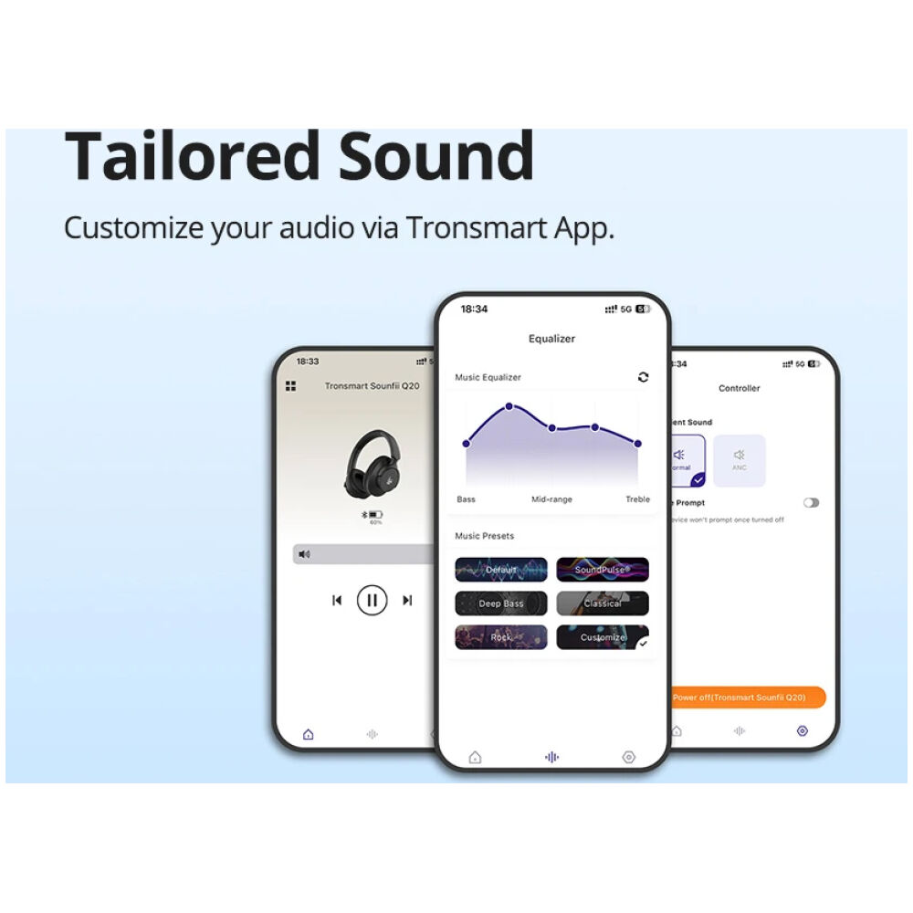 TRONSMART headphones Sounfii Q20, ασύρματα & ενσύρματα, ANC, Φ40mm, 500mAh, μαύρα - Image 7