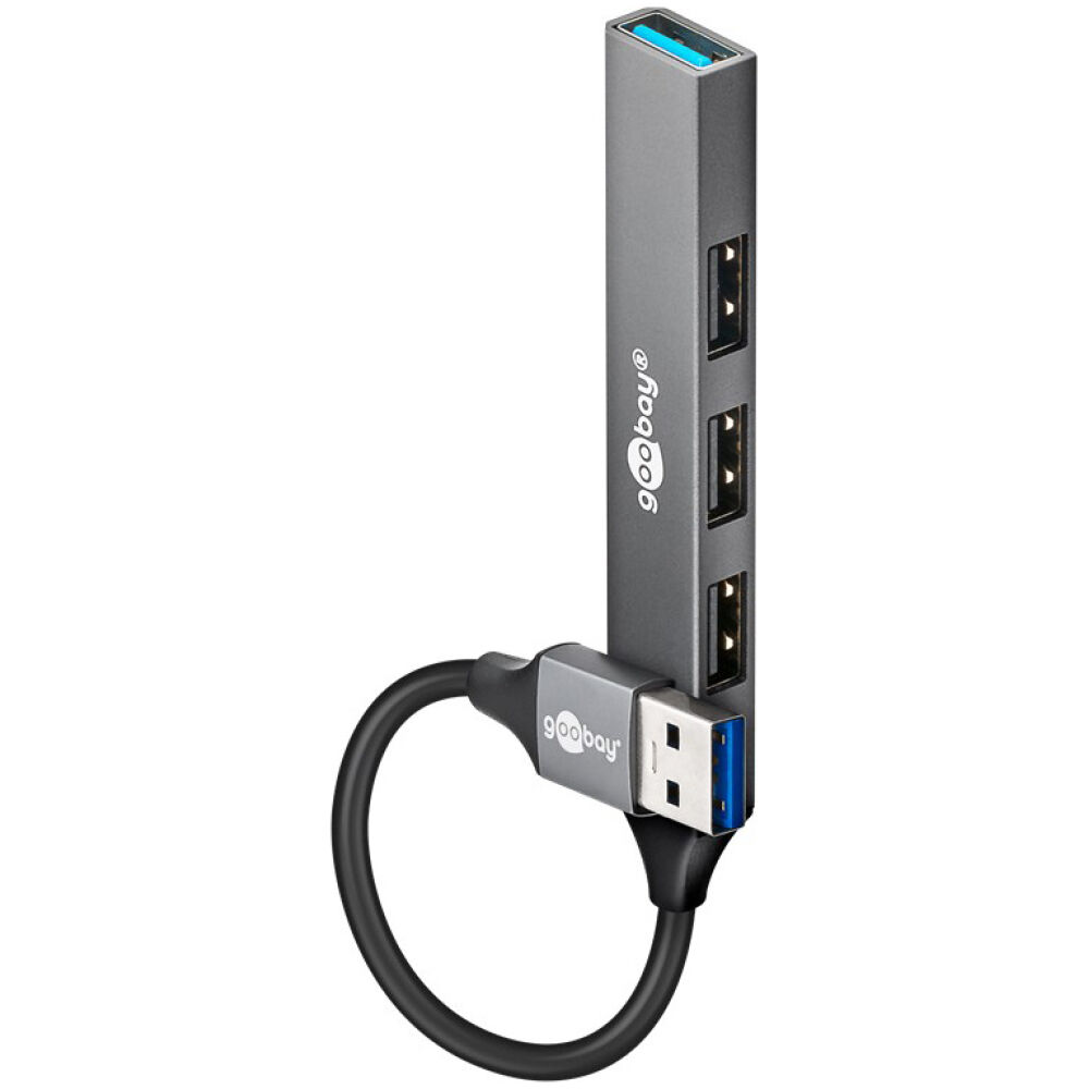 GOOBAY USB hub 74456, 4x θυρών, USB 3.2, 5Gbps, USB σύνδεση, γκρι