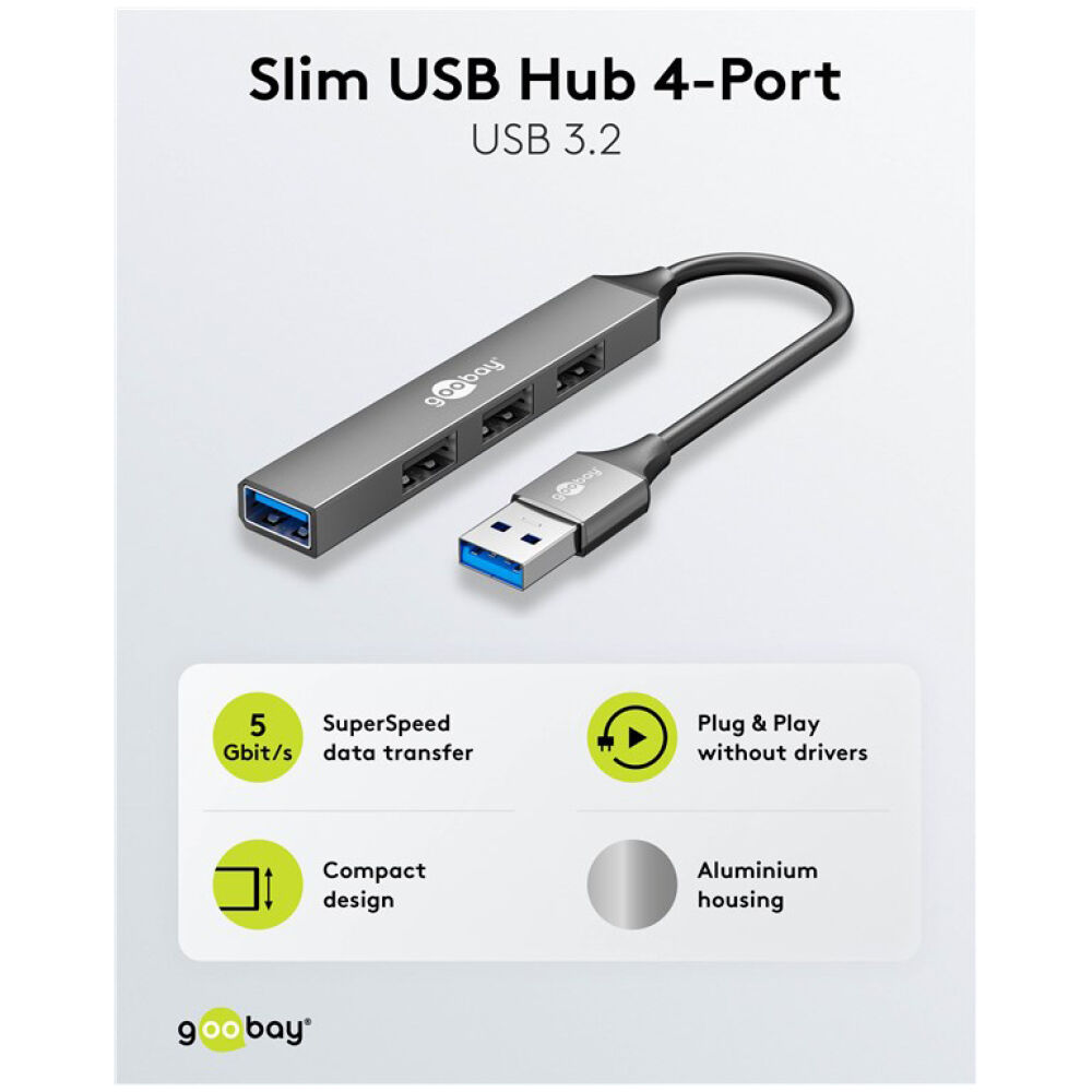 GOOBAY USB hub 74456, 4x θυρών, USB 3.2, 5Gbps, USB σύνδεση, γκρι - Image 5