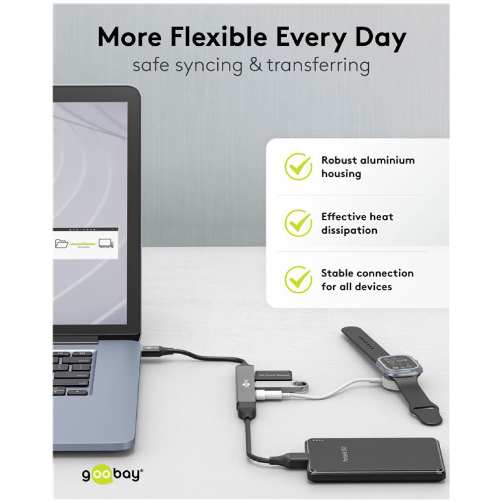 GOOBAY USB hub 74456, 4x θυρών, USB 3.2, 5Gbps, USB σύνδεση, γκρι - Image 6