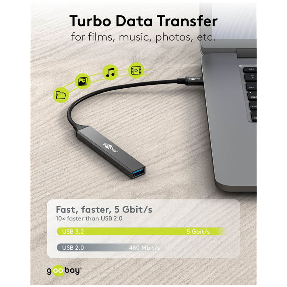 GOOBAY USB hub 74459, 4x θυρών, USB 3.2, 5Gbps, USB-C σύνδεση, γκρι - Image 2