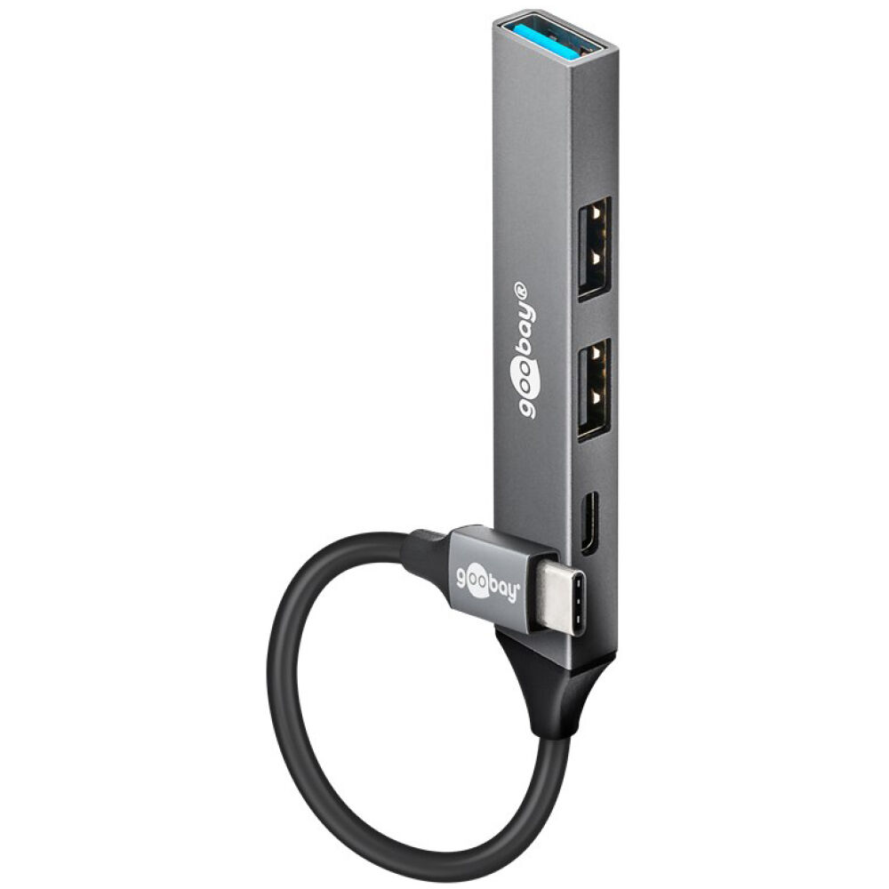GOOBAY USB hub 74459, 4x θυρών, USB 3.2, 5Gbps, USB-C σύνδεση, γκρι
